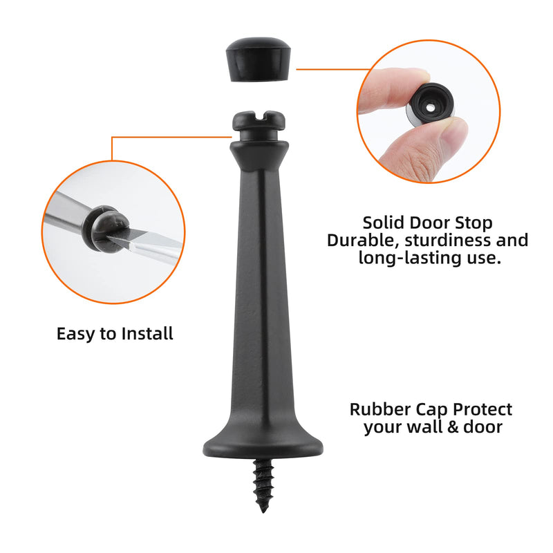 [Australia - AusPower] - HOME MASTER HARDWARE 12-Pack Heavy Duty Solid Rigid Door Stop - 3" Door Stopper with Matte Black Finish and Plastics Tip for Wall and Door Protection 12pack 