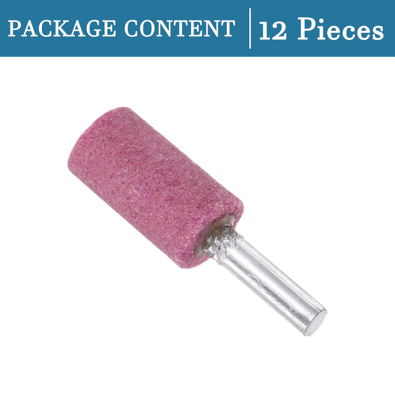 [Australia - AusPower] - QUARKZMAN Pack of 12 6 mm Shank 16 mm Diameter Grinding Stones Mounted Cylinder Shape for Sanding and Polishing Pink 