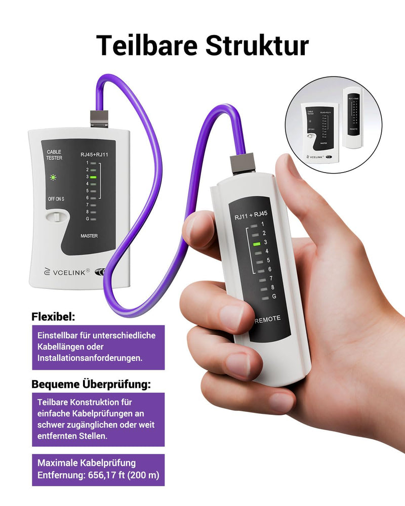 VCELINK Cable Tester, Network Tester for RJ45 RJ11 Cable Patch Cable, Grey | CAT6 CAT7 CAT8 Line Tester, LAN Tester, Telephone Cable Teser gray
