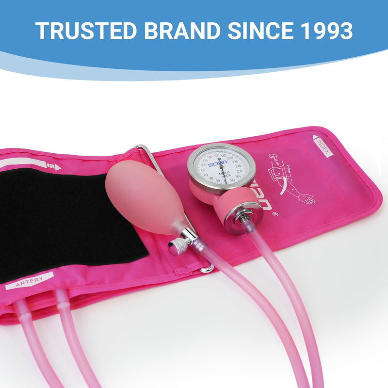 [Australia - AusPower] - SCIAN Manual Blood Pressure Cuff - Aneroid Sphygmomanometer with European Cuff 8.7-16.5" and D-Ring, Come with Carrying Bag for Nurse Doctor Senior Adult, Pink Pink (M Cuff 8.7-16.5") 