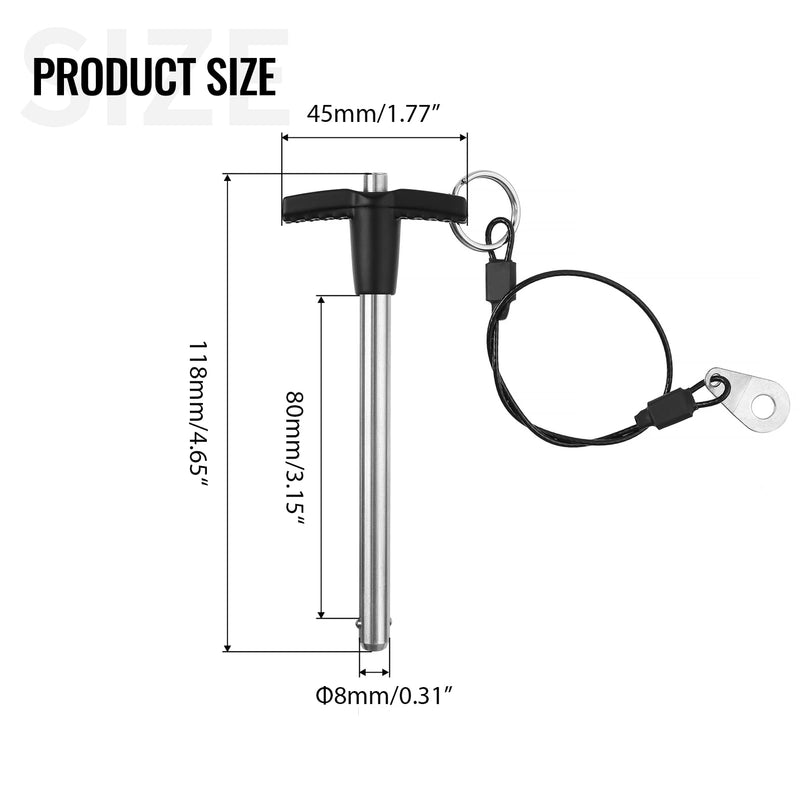 [Australia - AusPower] - T Handle Quick Release Pin 5/16 Inch Diameter ,Stainless Steel Ball Locking Pin with Push Button Lanyard Cable Usable Length 3.15"(8*80mm) 8mm-80mm 