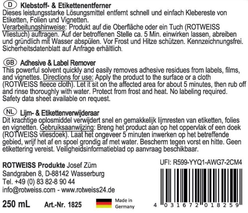 ROTWEISS 1825 adhesive/label remover 250 ml
