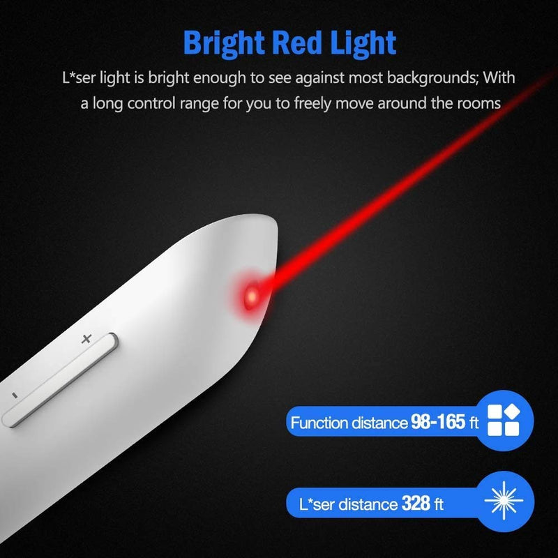 [Australia - AusPower] - DinoFire Red Light Wireless Presenter, Powered by AAA (Not Included) Hyperlink Volume Control Presentation Clicker, RF 2.4GHz PowerPoint Clicker Presentation Remote Control Slide Clicker Advancer AAA-White 