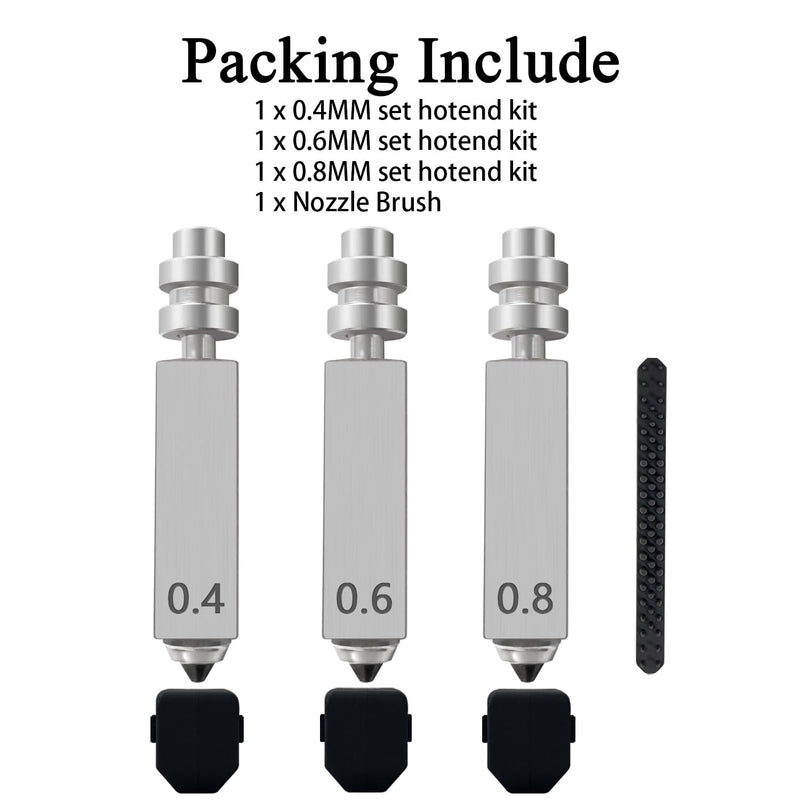 HzdaDeve 3PK 0.4MM 0.6MM 0.8MM Kobra X Nozzles Integrated Hardened Steel Nozzles Hotend Quick-Detachable Extruder Print Head Kit Hot End with 3PK Silicone Cover Nozzle Wiper for Anycubic Kobra X Combo 0.4MM+0.6MM+0.8MM
