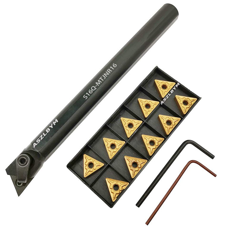 [Australia - AusPower] - 5/8'' x 7'' Carbide Indexable Boring Bar Turning Tool Holder S16Q-MTJNR16 with 10pcs TNMG331 / TNMG160404 Indexable Carbide Turning Inserts 