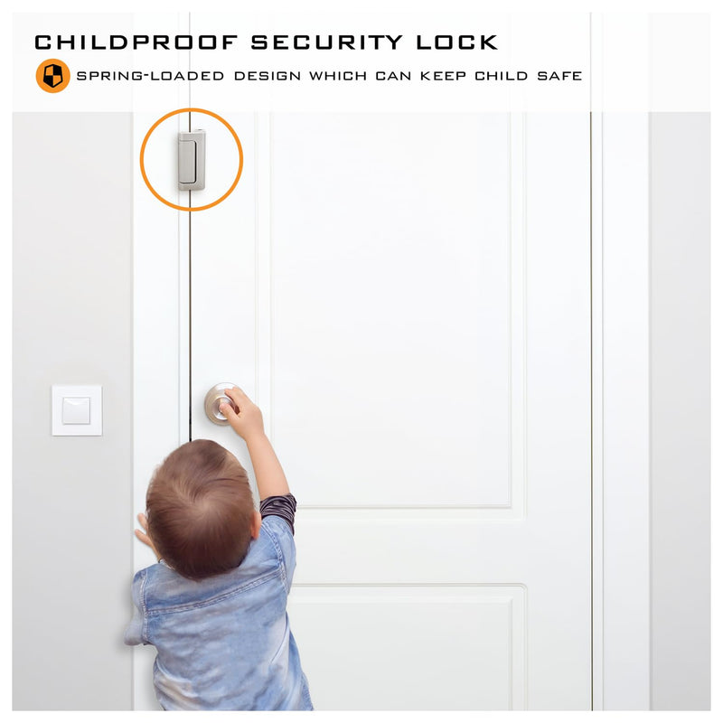 "HardwareX Supply Door Reinforcement Lock, Privacy Door Latch Harden Construction 3"" Stop Childproof, Satin Nickel (2 Pack)" 2 Pack
