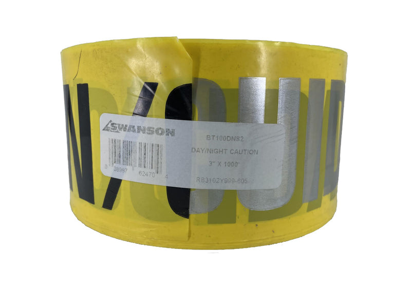 Swanson Tool Co BT100DNS2 3 inch by 1000 Foot 2 MIL Barricade Safety Tape with Day/Night Light Reflection Yellow with Silver/Black Print "Cuidado" 1,000 Feet Yellow & Silver/Black Print