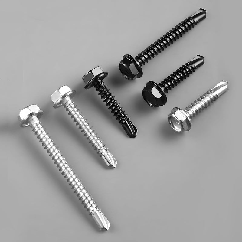[Australia - AusPower] - #10 x 3/4 Inch Self Drilling Screws, (58pcs) 0.5 lbs Black Self Tapping Screws for Metal, 410 Stainless Steel Hex Washer Head Sheet Metal Screws #10x3/4" Black 0.5lb Per Box 