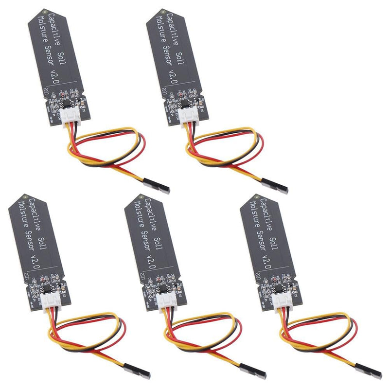 [Australia - AusPower] - Capacitive Soil Sensor Module 5PCS Black Durable 3.3~5.5V Humidity Detection Sensors with Analog Sensor Cable Integrated Circuits 