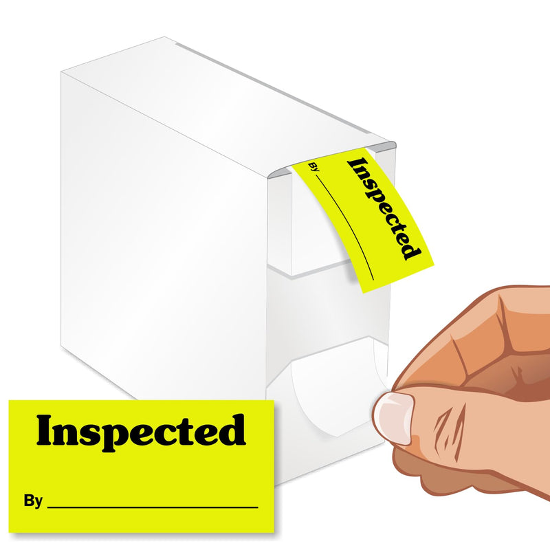SmartSign Inspected by Write-On Labels in Dispenser Box - Pack of 1000, 2.5" x 1.25", Black on Fluorescent Yellow, Paper Stickers with Permanent Adhesive