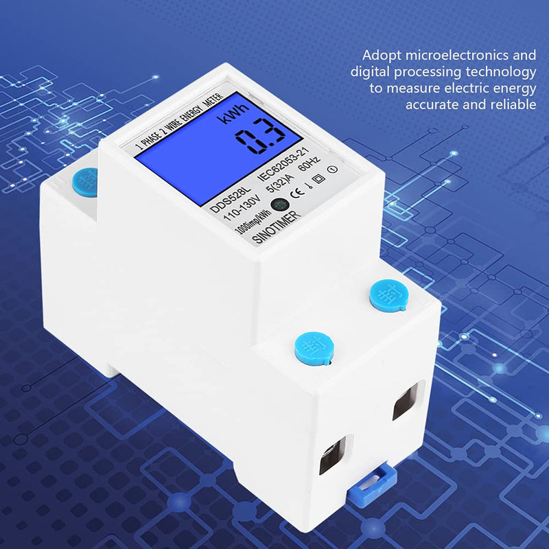 [Australia - AusPower] - 5A 32A 110-130V 60Hz LCD Backlight, Home Consumption Meter Single Phase Energy Kwh Meter, Din Rail Mounting for Electric Monitoring 