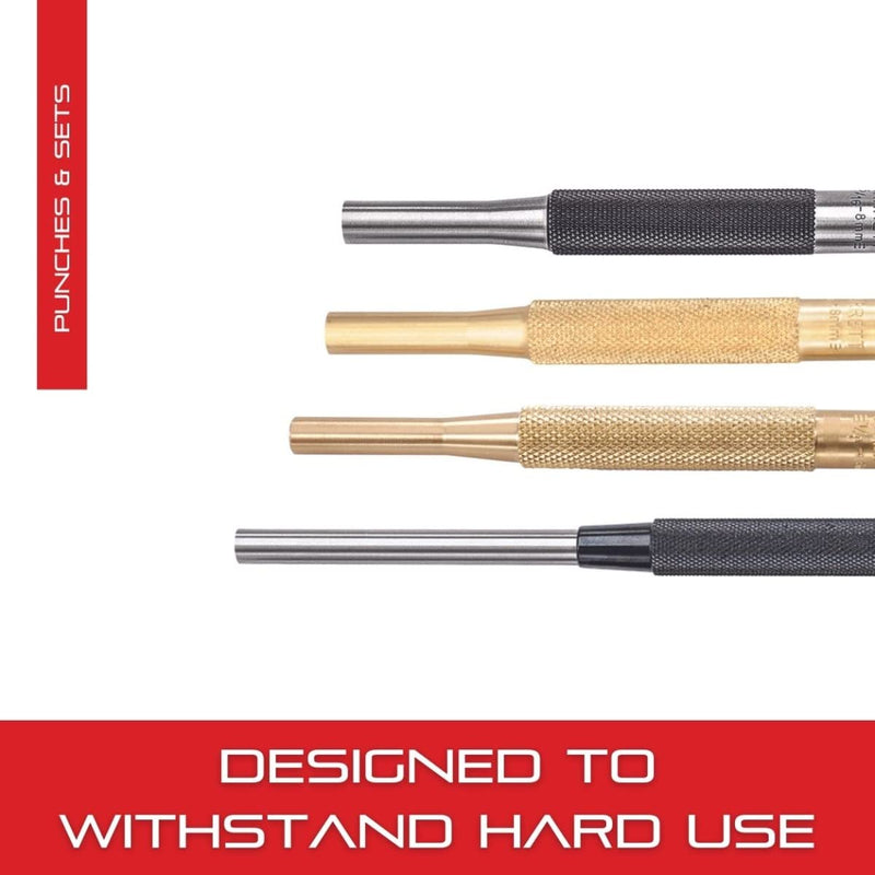 Starrett Steel Drive Pin Punch Set with Knurled Grip for Precise Positioning and Secure Holding - Hardened and Tempered Steel, 8" Length - 5-Pack - S248