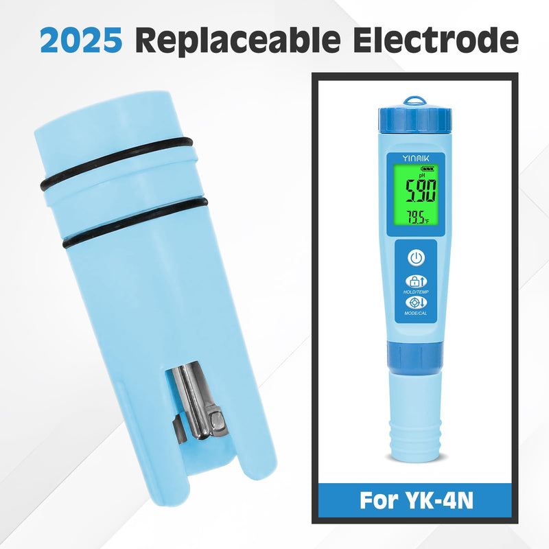 [Australia - AusPower] - Replacement pH Probe for YINMIK YK-4N pH Meter, pH Electrode with EC Calibration Solution and pH Storage Solution，Blue Color pH EC Electrode, Also Suitable for YK-4 and YK-4S 