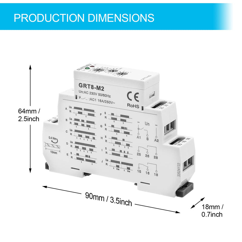 [Australia - AusPower] - Relay 12V, Timer Relay Delay Off Trigger, Off Delay Timer with 10 Function Choices, Wide Voltage Multifunctional Relays for Electric Appliances, XS-SJ-M2-AC 230V, 35mm DIN Rail Mounting 