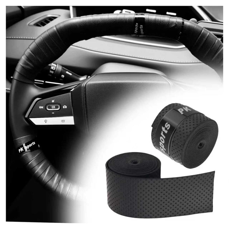 2PCS 3.4FT Leather Steering Wheel Wrap Tape,Non-Slip & Comfort Grip Steering Wheel Tape for Reducing Hand Fatigue,Universal Car Wheels Cover for Car,Bike,Motorcycle Black
