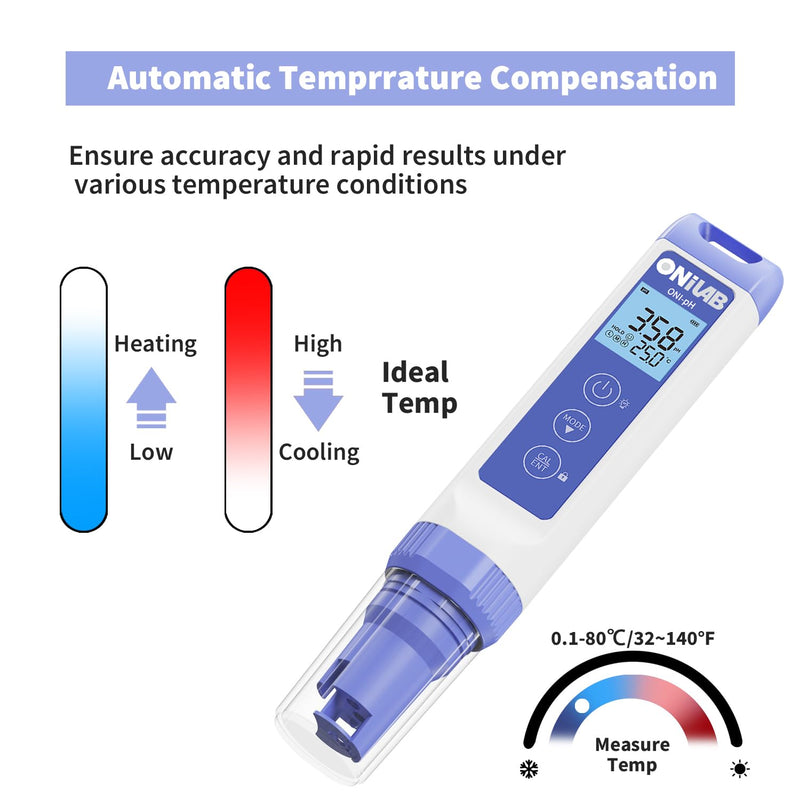 [Australia - AusPower] - ONiLAB Digital pH Meter,0.01pH High Accuracy Pen Type pH Tester Kit,Waterproof, Auto Temperature Compensation, Easy Calibration,Replaceable Probe 