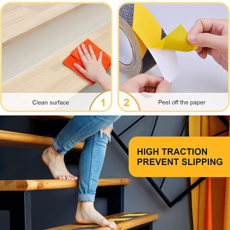 Cute Things and CC Anti-Slip Safety Grip Tape: 4inx60ft Non-Skid Tread Tape with High Traction Grit, Yellow & Black Marking Self-Adhesive Tape for Stairs, Steps, Deck