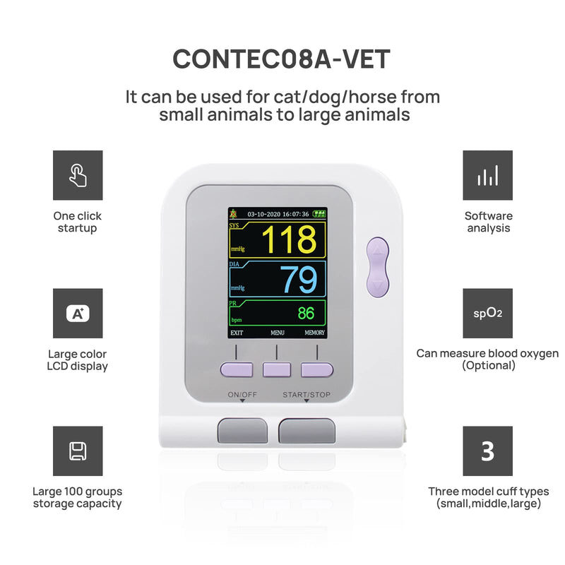 [Australia - AusPower] - CONTEC08A-VET Digital Veterinary Blood Pressure Monitor Dog/Cat/Pets Small Cuff Size 2.3”-4.3” 