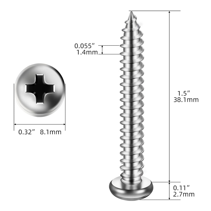 [Australia - AusPower] - #8 x 1-1/2" Pan Head Self Tapping Screw, Pan Head Sheet Metal Screws Wood Screws, Stainless Steel 304 (18-8), 100 Pack #8 x 1-1/2" 