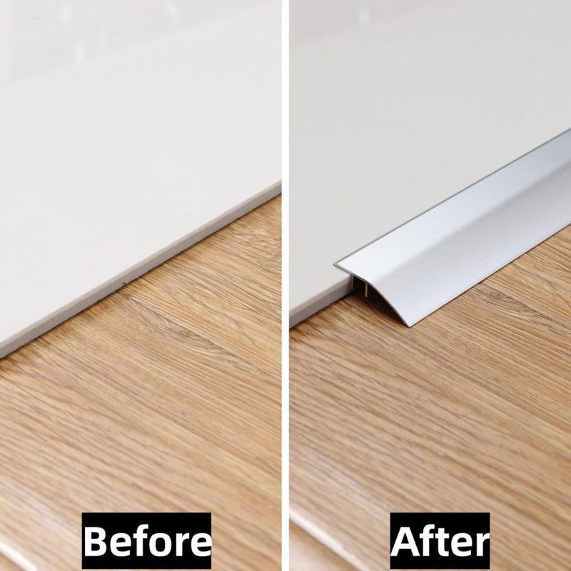 Gaahing Aluminum Floor Transition Threshold Strip, Bridge the Height Gap Between 0.2 to 0.5 inches for Doorway Ramp Tiles Laminate Planks (51.2in x 1.7in, Matte Silver) 51.2in x 1.7in, Matte Silver