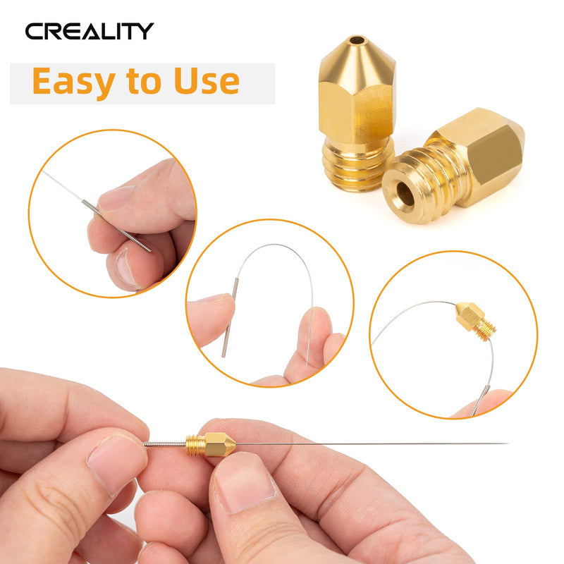 Creality Ender 3 Extruder MK8 Nozzles Kit with 10Pcs 3D Printer Nozzles 5Pcs Nozzle Cleaners 1Pcs Open Nozzle Wrench for Ender 3 Series/Ender 5 Series/Ender-6/CR-10/CR-6 Series