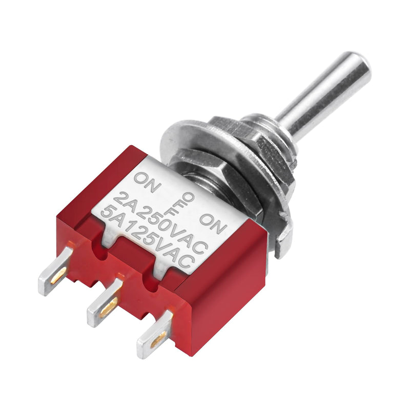 Heschen Miniature Toggle Switch MTS-123 1-Pin (On) Off(On) Button, 2A 250VAC / 5A 120VAC, Small Push Switch with Spring Reset and 3 Ports for Model Railway & DIY Electronics, Pack of 5 3 Pins (Ein)-Aus-(Ein) tastend