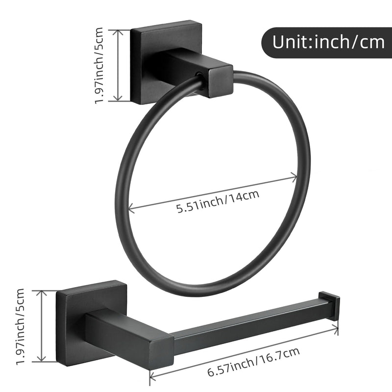 FORBATH Black Toilet Paper Holder Towel Ring, Black Bathroom Hardware, Hand Towel Holder Toilet Paper Roll Holder Set, Wall Mounted Stainless Steel Bathroom Accessories, 2 PCS