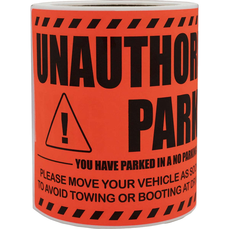 InStockLabels.com Unauthorized Parking Violation Stickers – Bright Orange Warning Stickers for Towing & Improper Parking - Strong Adhesive & Hard to Remove - 100 Warning Labels