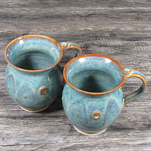 Castle Arch Pottery Irish Pottery Coffee & Tea Mugs. Set of Two Hand-Thrown Cups 300ml with Celtic Spiral Motif - Handcrafted In Ireland - Lead & Cadmium Free, Irish Gifts For Men & Women Brown