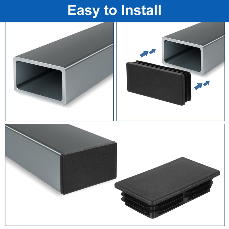 [Australia - AusPower] - uxcell 32 Pcs Rectangle Tubing End Caps 3/4 x 3/8 Inch Plastic Hole Plugs Insert End Cap for Metal Tubing Post Chair Leg Table Bookshelves Furniture, Black 