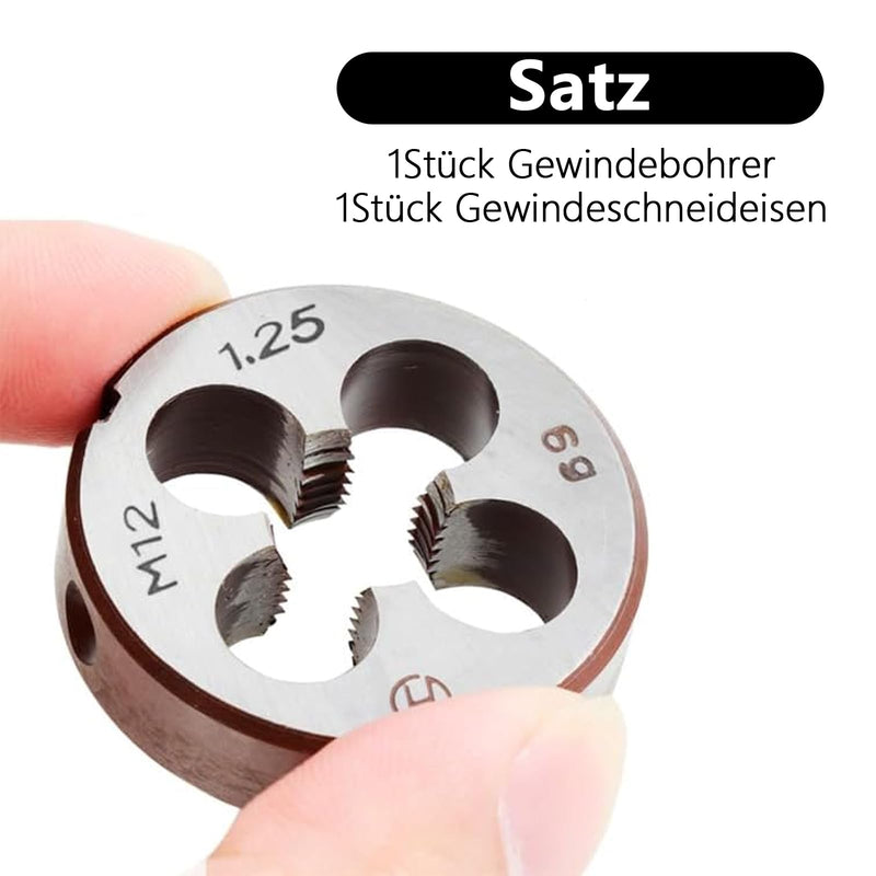 Tap and Die Set M12 x 1.25 mm | Right hand thread fine thread cutter, straight ribbed thread cutter metric for thread repair M12*1.25mm
