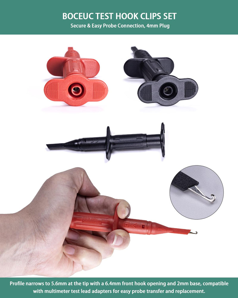 [Australia - AusPower] - Test Hook Clips Multimeter Leads for 4mm Plug Test Probe, CAT III 1000V/CAT IV 600V, 10A for Electronic Circuit Testing (1 Pair, Red Black) 