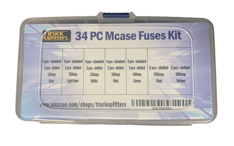 Truck Upfitters 34 pc Automotive MCASE Compatible Mini Box Shaped Cartridge Fuse Kit for Foreign and Domestic Cars, Trucks, and SUVs. These are Heavy Duty Nylon fuses, not Cheap Plastic Ones!