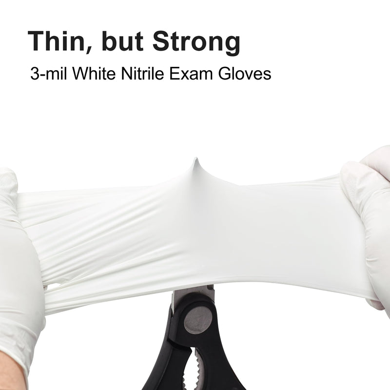 [Australia - AusPower] - Disposable Nitrile Exam Gloves, 3-mil, Medium, Box of 100, White Nitrile Gloves Disposable Latex Free for Medical, Cleaning, Cooking & Esthetician, Food-Safe, Powder-Free, Non-Sterile 