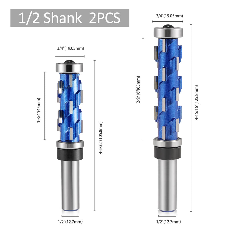 Flush Trim Router Bit 1/2" Shank, Double Bearings Flush Trim Bit 1/2 Spiral Trimming Bit, Wood Router Tool Hardwood Flush Cut Router Bit Router Template Bit for Wood MDF(2PCS) 1/2 inch shank (2PCS)