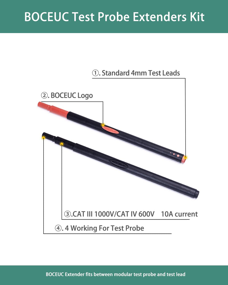 [Australia - AusPower] - Multimeter Leads, Test Probe Extenders Kit, Extenders Fits Between Modular Test Probes& Leads(2 PCS, Black and Red) BC5540200 