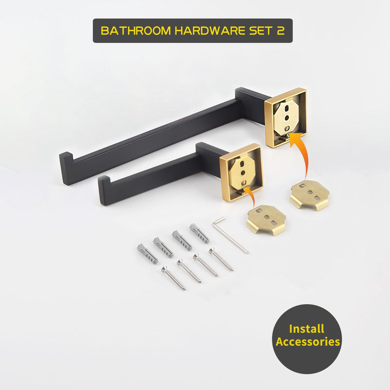 GERZWY Bathroom Hardware Accessories Sets Stainless Steel 2-Pieces - Toilet Paper Holder Towel Ring (Black & Gold) FG1656-2BD Black & Gold