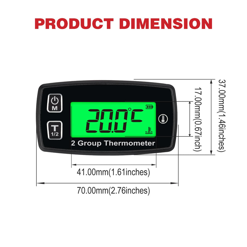 [Australia - AusPower] - TM004 Digital Thermometer,Backlight,Two Group of Temperature, Max Temperature,Use for Tractors, Atvs, Utvs, Snowmobiles, Engines, Generators, Water and Oil Trucks 