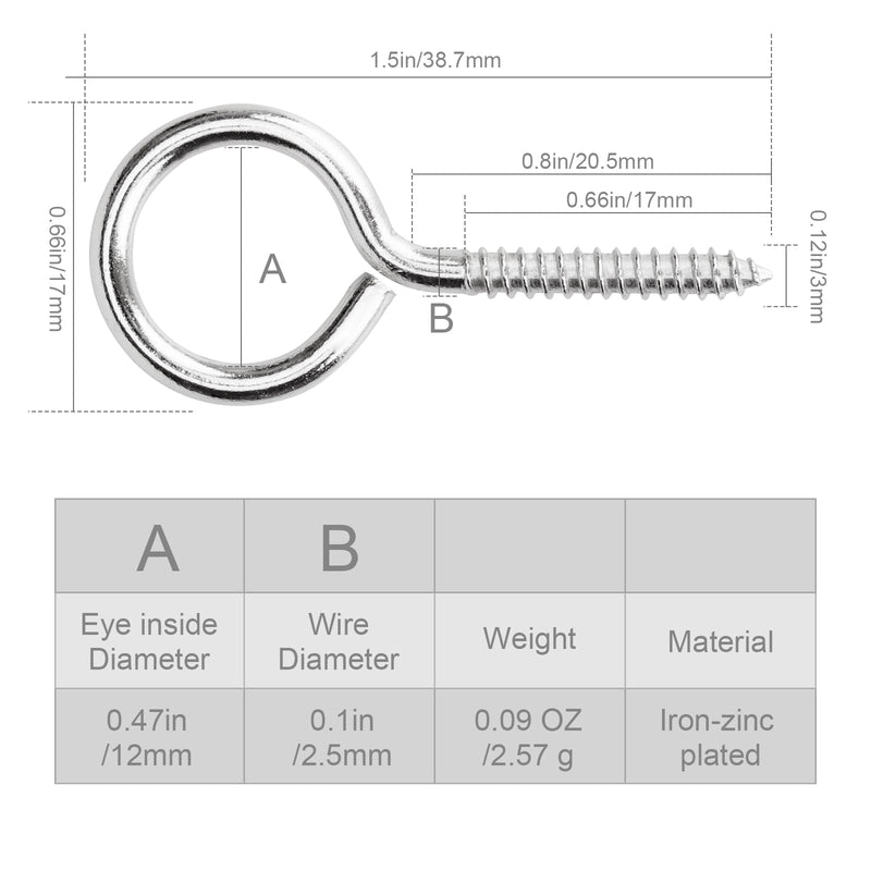 [Australia - AusPower] - Aovchei Eye Screws, 100PCS 1.5 Inches Heavy Duty Metal Screw Hooks, Self Tapping Eye Bolts, Indoor & Outdoor for Hanging Artwork 1.5 Inch 