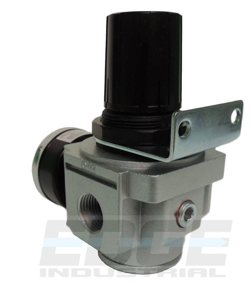 Heavy Duty in-LINE Compressed AIR Pressure Regulator for AIR Compressor, 7 to 215 PSI Adjustable, HIGH Flow Rate, Wall Bracket and Gauge Included (1/2" NPT, 130 CFM) 1/2" NPT, 130 CFM