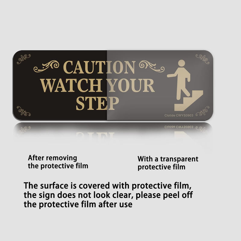 [Australia - AusPower] - 3 Pack Caution Watch Your Step Sign, 3” x 9” Thick Acrylic Self-Adhesive Warning Sign for Business Restaurants Offices, Easy to Install 