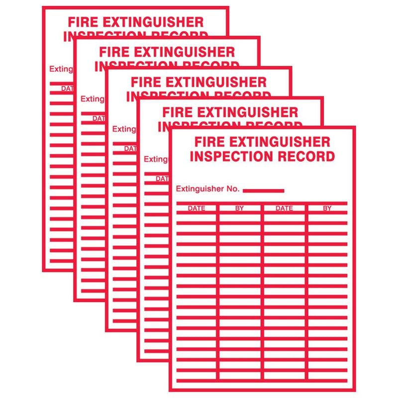 Accuform "FIRE Extinguisher Inspection Record" Signs Safety Label, 5" x 3.5", Adhesive Vinyl, Red on White (Pack of 5), LFXG529VSP Pack of 5