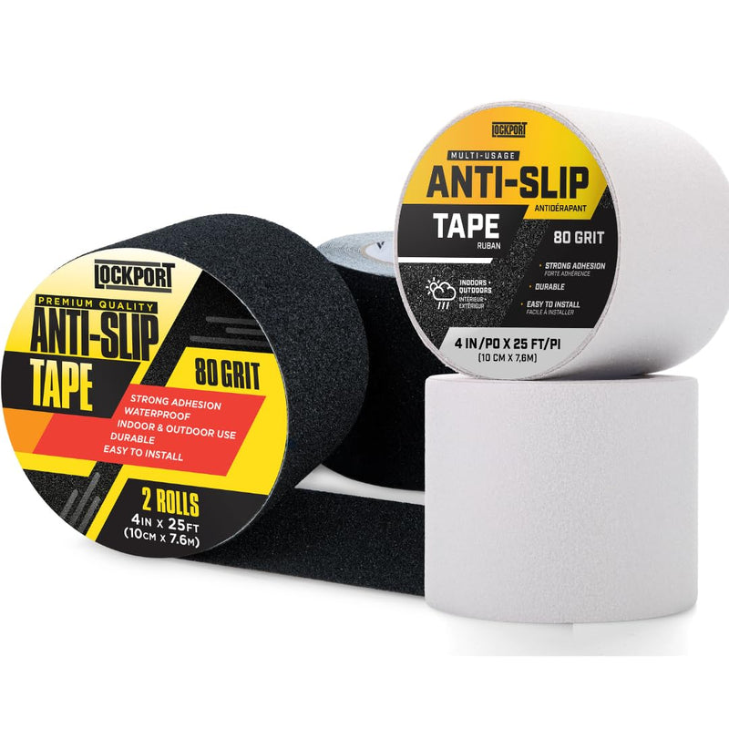 Lockport Bundle - Grip Tape Anti Slip Tape - Black Grip Tape 2 Rolls 4" x 25ft + Clear 2 Rolls 4" x 25ft - Outdoor/Indoor