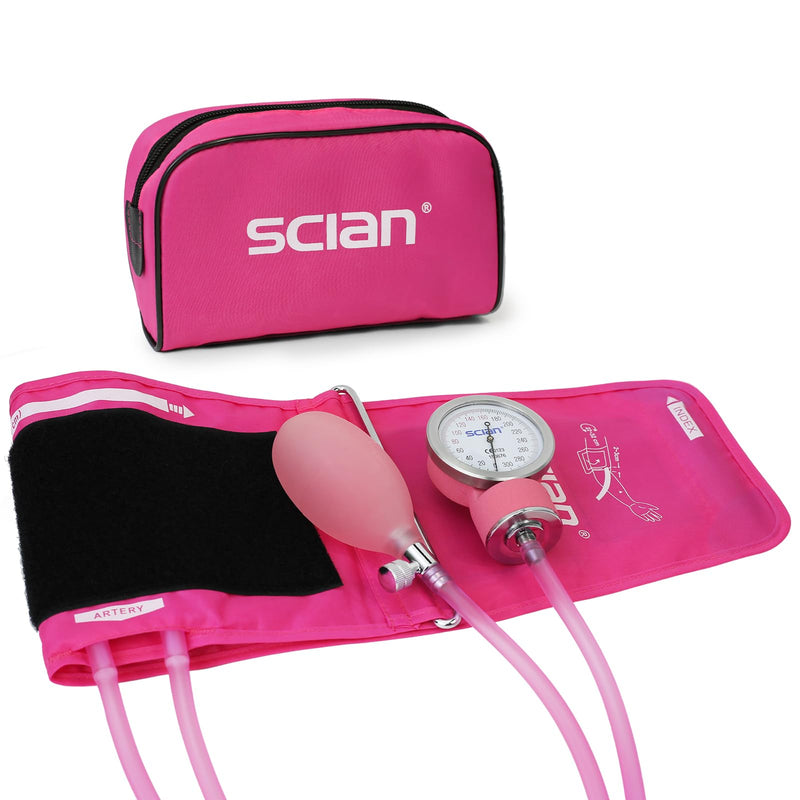 [Australia - AusPower] - SCIAN Manual Blood Pressure Cuff - Aneroid Sphygmomanometer with European Cuff 8.7-16.5" and D-Ring, Come with Carrying Bag for Nurse Doctor Senior Adult, Pink Pink (M Cuff 8.7-16.5") 