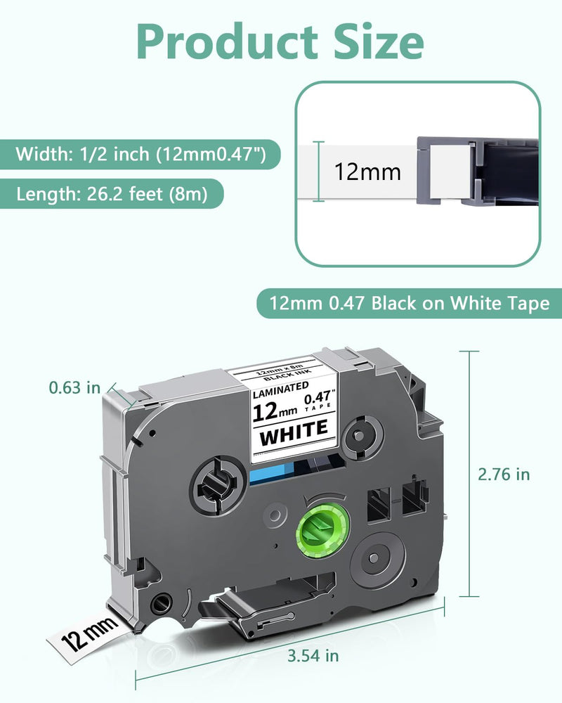 [Australia - AusPower] - 10-Pack TZe-231 Label Maker Tape Compatible for Brother TZe 12mm 0.47 Inch Laminated White Tz-231 Label Refill Work with Ptouch PT-D220 200 202 210 PTD600 PTD400 PTH100 PTH110 PT1280 Label Maker 10 