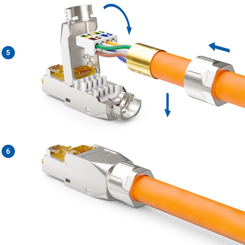 deleyCON CAT 8 Network Connector RJ45 Tool-free 40 Gbps Pack of 4 | Tool-free, shielded, for rigid installation cables, raw cables, RJ45 Ethernet LAN DSL patch cable Straight 4 pcs.