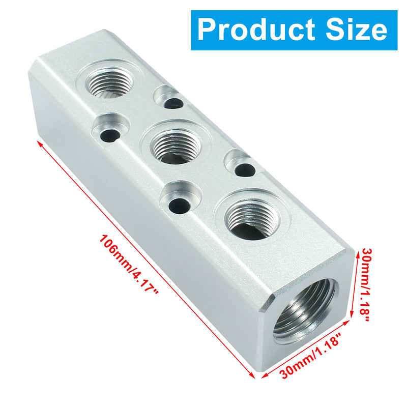 [Australia - AusPower] - 3 Way Pneumatic Manifold Air Distribution Block, G1/2 Supply Port, G1/4-Inch Output Port, Pneumatic Air Compressor Manifold Fitting 3 Way 5 Port 