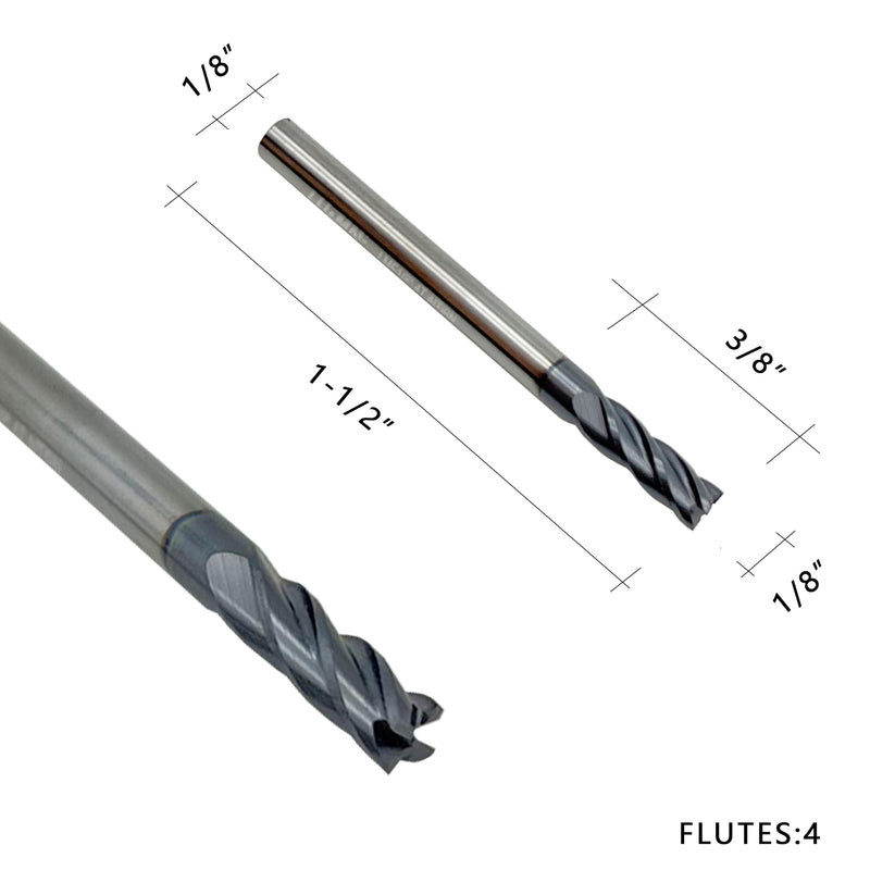 [Australia - AusPower] - Carbide Square End Mill - 4 Flute - 1/8"4T (5 Piece, 1/8") - for Milling Alloy Steels, Hardened Steel, Metal & More – Mill Bits Sets for DIYers & Professionals 5 1/8 in 