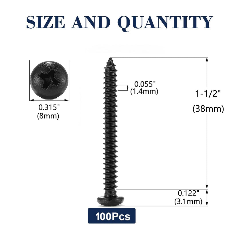 [Australia - AusPower] - #8 x 1-1/2" Wood Screw 100Pcs 18-8 (304) Stainless Steel Pan Head Fast Self Tapping Drywall Screws Black Oxide by SG TZH #8 x 1-1/2" 