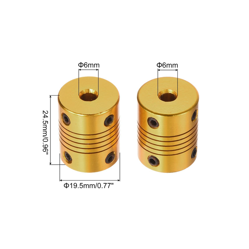 [Australia - AusPower] - uxcell 2 Pcs 6mm to 6mm Aluminum Alloy Shaft Coupling L24.5xD19.5 Flexible Coupler for Encoders and Motors,Golden 